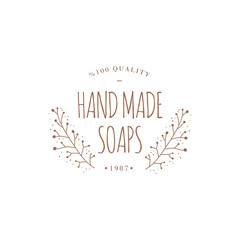 Handmade soaps hand drawn logo design. Vector sign lettering. Logotype calligraphy.