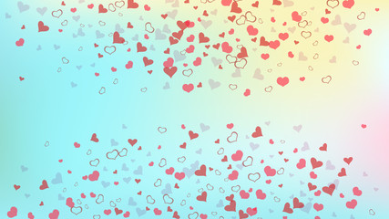 Red on Gradient background Vector. A sample of wallpaper design, textiles, packaging, printing, holiday invitation for wedding. Red hearts of confetti are falling. Spring background.