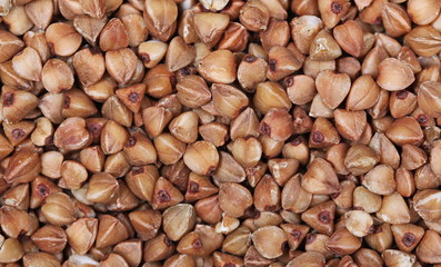 Buckwheat background and texture, macro top view