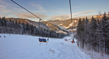 skiing in the mountains