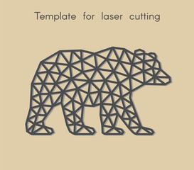 	
Template animal for laser cutting. Abstract geometric bear for cut. Stencil for decorative panel of wood, metal, paper. Vector illustration.