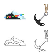 Vector design of mountaineering and peak logo. Collection of mountaineering and camp vector icon for stock.