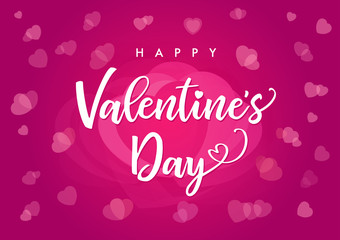 Happy Valentines Day elegant calligraphy pink banner. Valentine luxury greeting card template with calligraphy text valentine`s day on background with rose color hearts. Vector illustration