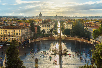 Fototapeta na wymiar View of Piazza del Popolo from Terrazza del Pincio. Rome. Italy
