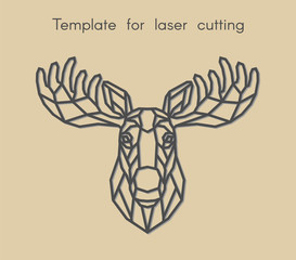 	
Template animal for laser cutting. Abstract geometric moose for cut. Stencil for decorative panel of wood, metal, paper. Vector illustration.