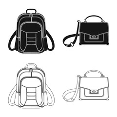 Isolated object of suitcase and baggage sign. Set of suitcase and journey vector icon for stock.