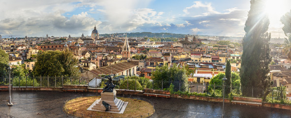 Panorama View on Rome from Terrazza Viale del Belvedere. Italy - obrazy, fototapety, plakaty
