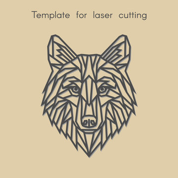 	Template animal for laser cutting. Abstract geometric wolf for cut. Stencil for decorative panel of wood, metal, paper. Vector illustration.