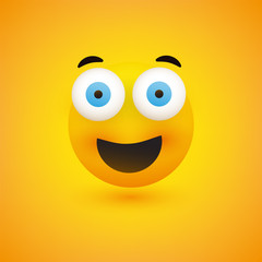 Smiling Emoji - Simple Happy Emoticon with Pop Out Eyes on Yellow Background - Vector Design 