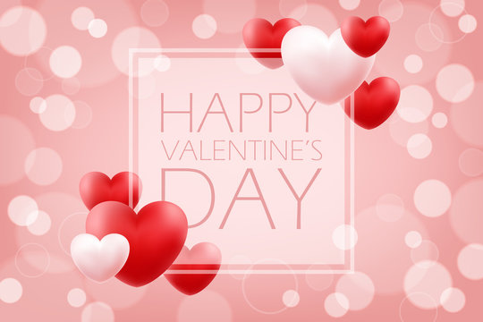 Happy Valentine's Day romantic background with red and pink hearts. 14 february holiday greetings. Vector Illustration. 