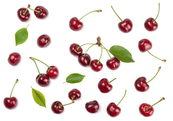 Cherry fruit isolated on white background. Top view