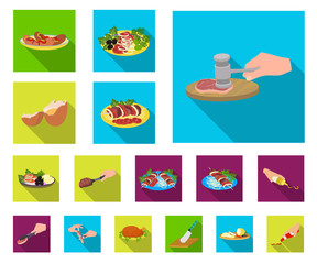 Cooking food flat icons in set collection for design. Kitchen, equipment and tools vector symbol stock web illustration.