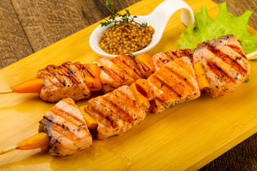 Grilled salmon skewer