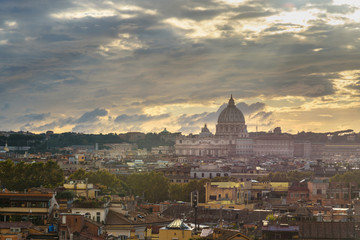 Fototapeta na wymiar View on Rome with St. Peter's Basilica Vatican from Terrazza Viale del Belvedere. Italy