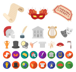 Theatrical art cartoon,flat icons in set collection for design.Theater equipment and accessories vector symbol stock web illustration.