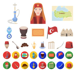 Turkey country cartoon,flat icons in set collection for design.Travel and attractions vector symbol stock web illustration.