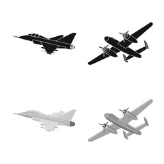 Isolated object of plane and transport logo. Collection of plane and sky vector icon for stock.