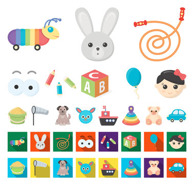 Children's toy cartoon,flat icons in set collection for design. Game and bauble vector symbol stock web illustration.