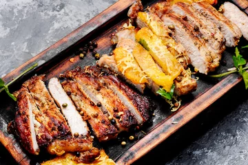 Fotobehang Grill / Barbecue Sliced grilled striploin steak