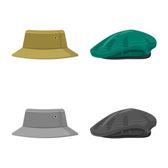Vector illustration of headgear and cap logo. Collection of headgear and accessory stock symbol for web.