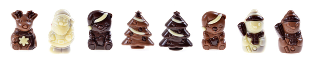 chocolate figure Christmas tree,bear, snowman, on isolated white background
