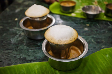 Traditional Indian Masala tea in metal cup