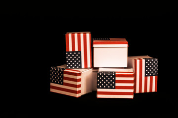 Fototapeta na wymiar boxes of united states of america on black background