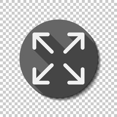 Arrows of four directions, linear icon. flat icon, long shadow, circle, transparent grid. Badge or sticker style