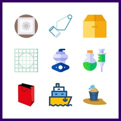 9 container icon. Vector illustration container set. bucket and ship icons for container works
