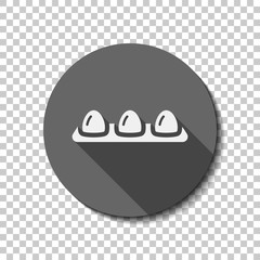 egg tray, linear outline icon. flat icon, long shadow, circle, transparent grid. Badge or sticker style