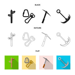 Isolated object of mountaineering and peak logo. Set of mountaineering and camp stock symbol for web.