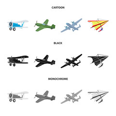 Vector design of plane and transport logo. Set of plane and sky stock vector illustration.