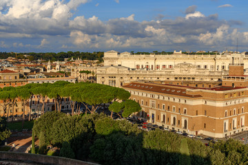 View of Rome from Castel Sant'Angelo or castle of Holy Angel. Italy