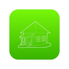 Bungalow icon green vector isolated on white background