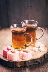 cups of tea with Turkish Delight