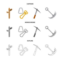 Isolated object of mountaineering and peak logo. Collection of mountaineering and camp stock symbol for web.