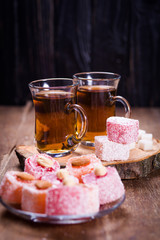 cups of tea with Turkish Delight