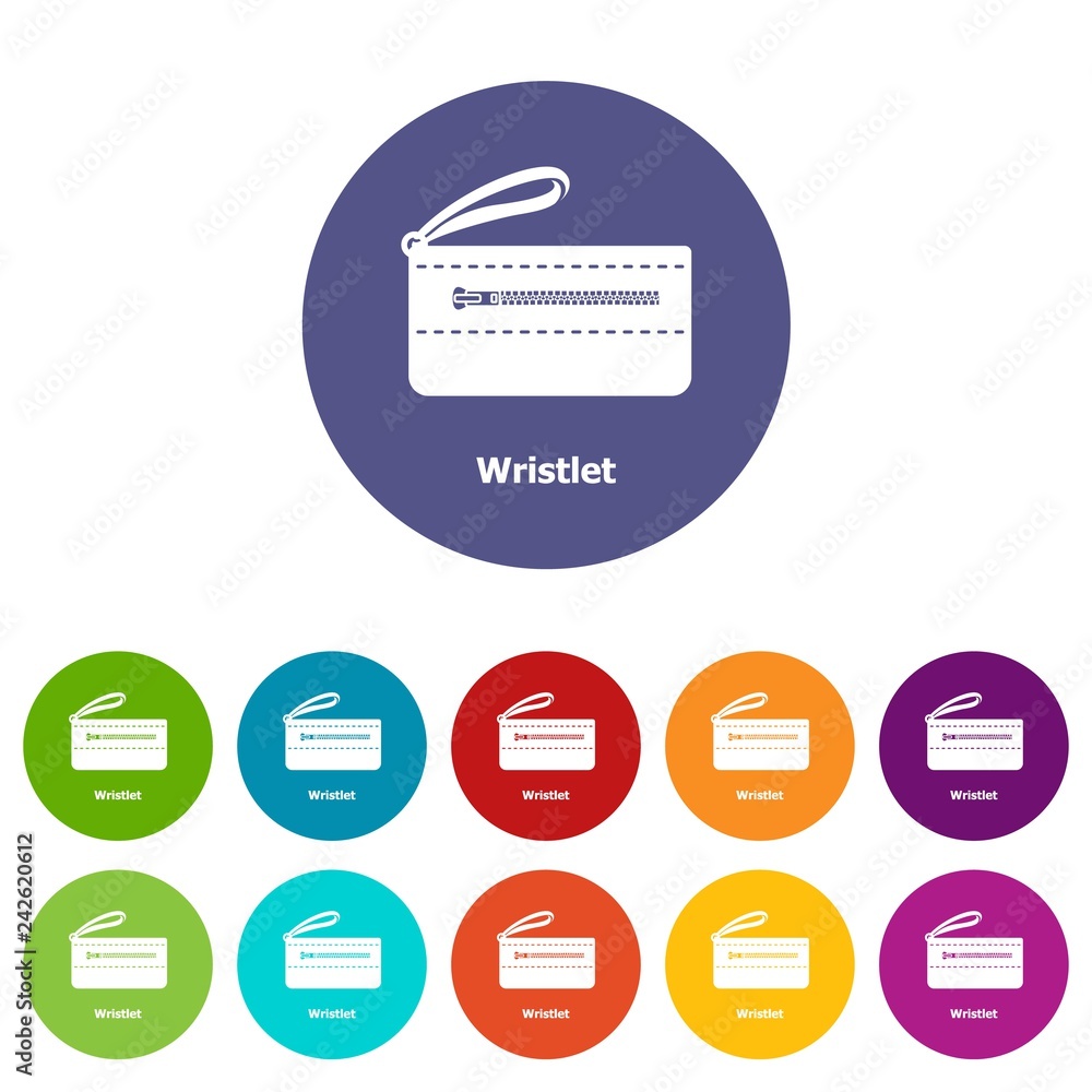Poster wristlet bag icons color set vector for any web design on white background