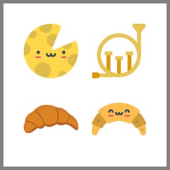 4 french icon. Vector illustration french set. french horn and croissant icons for french works