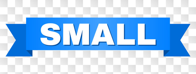 SMALL text on a ribbon. Designed with white caption and blue tape. Vector banner with SMALL tag on a transparent background.