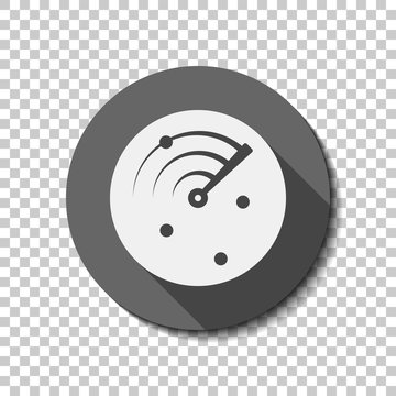 Radar screen, scan circle, icon. flat icon, long shadow, circle, transparent grid. Badge or sticker style