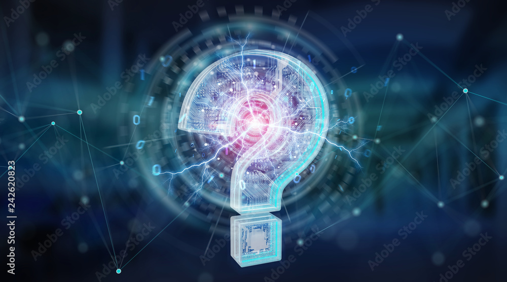 Poster blue digital question marks background 3d rendering