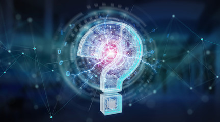 Blue digital question marks background 3D rendering