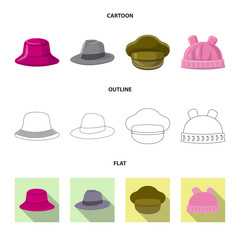 Isolated object of headgear and cap logo. Set of headgear and accessory vector icon for stock.