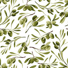 Fototapety  Wektor wzór z drzewa oliwnego na białym tle z roślin i liści
