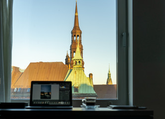 Morning Coffee and work in Hamburg, Speicherstadt with a view