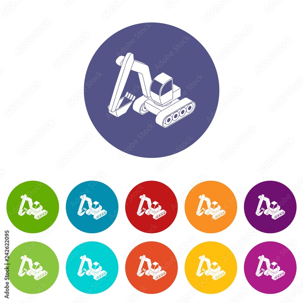 Poster excavator icons color set vector for any web design on white background
