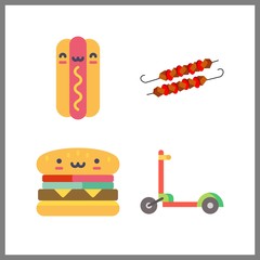 4 fast icon. Vector illustration fast set. scooter and hot dog icons for fast works