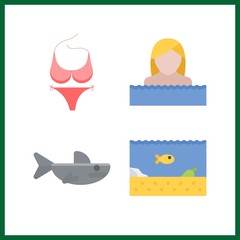 4 swimming icon. Vector illustration swimming set. swimmer and pink bikini icons for swimming works