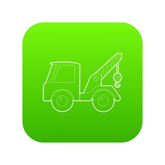 Car towing truck icon green vector isolated on white background